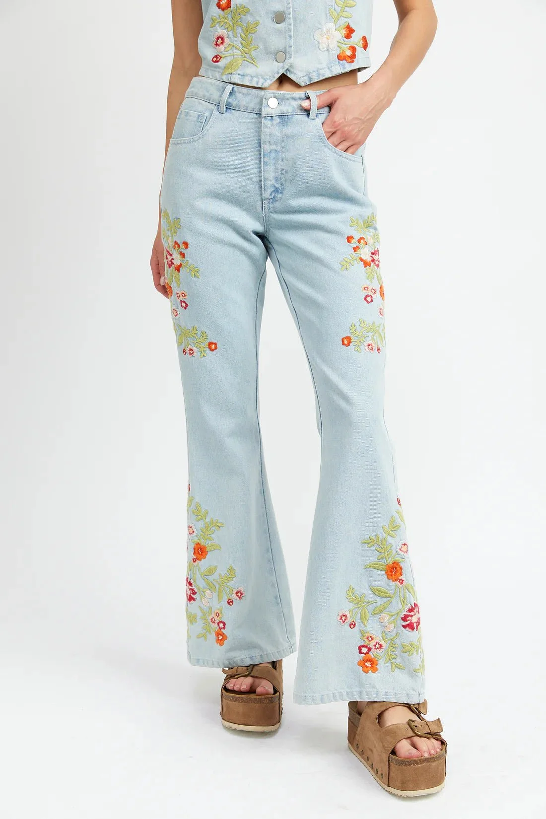 Floral Embroidered Flare Pants