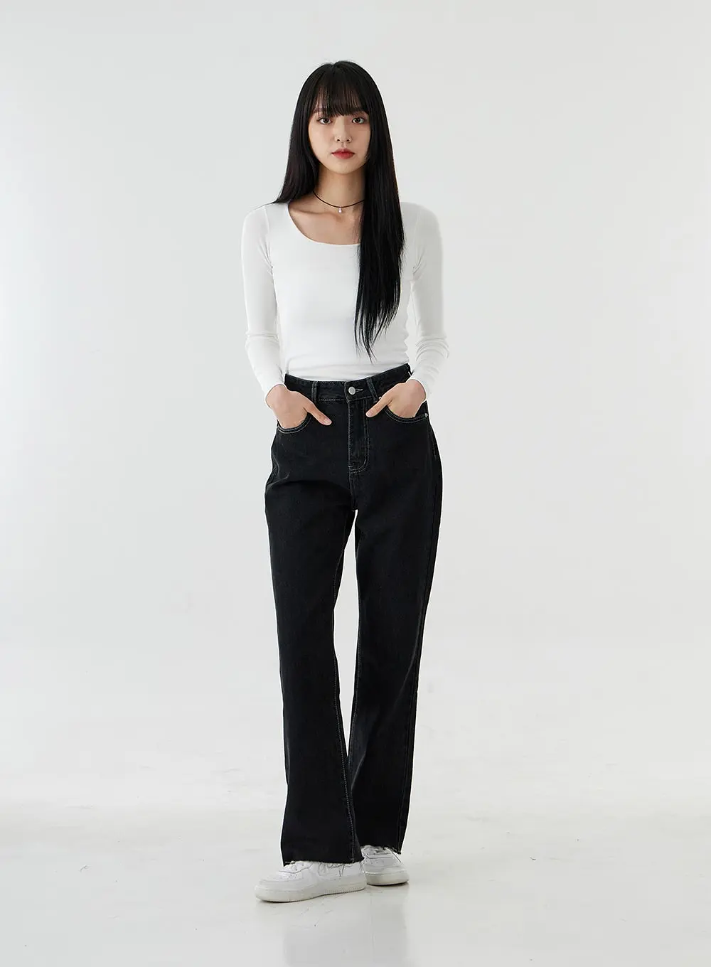 High Waist Bootcut Denim Pants OO21