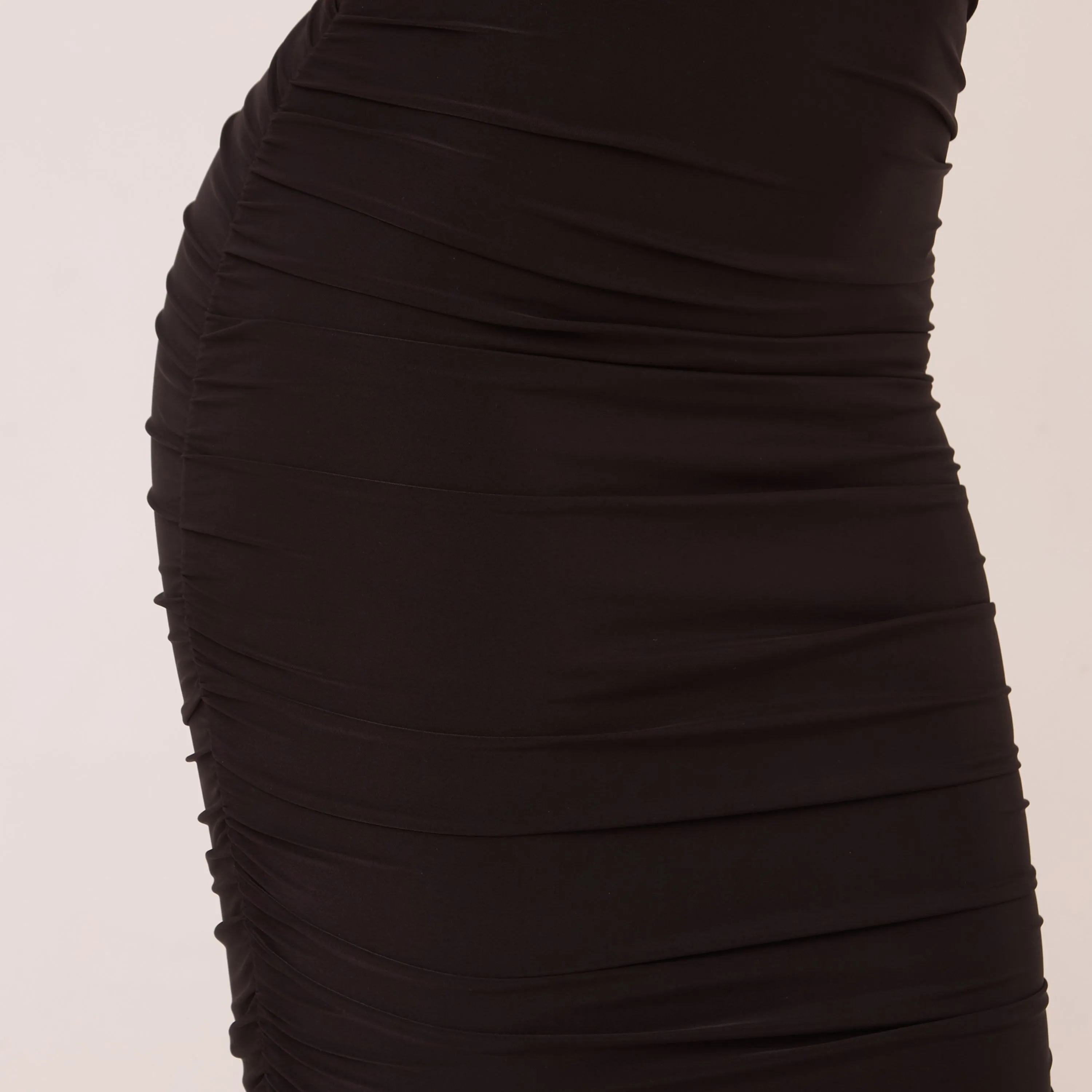 High Waist Double Layer Ruched Maxi Skirt In Black Slinky