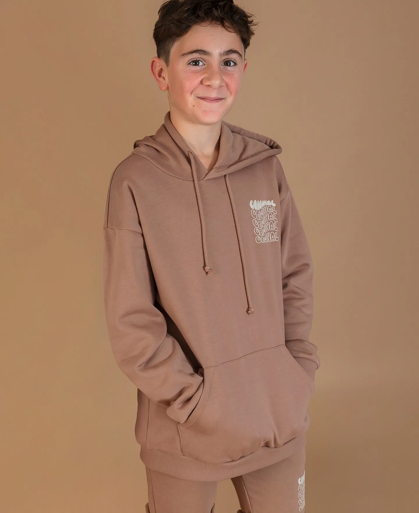 Kids' Oversized Puff Print Hoodie in Chocolate Malt | Postie