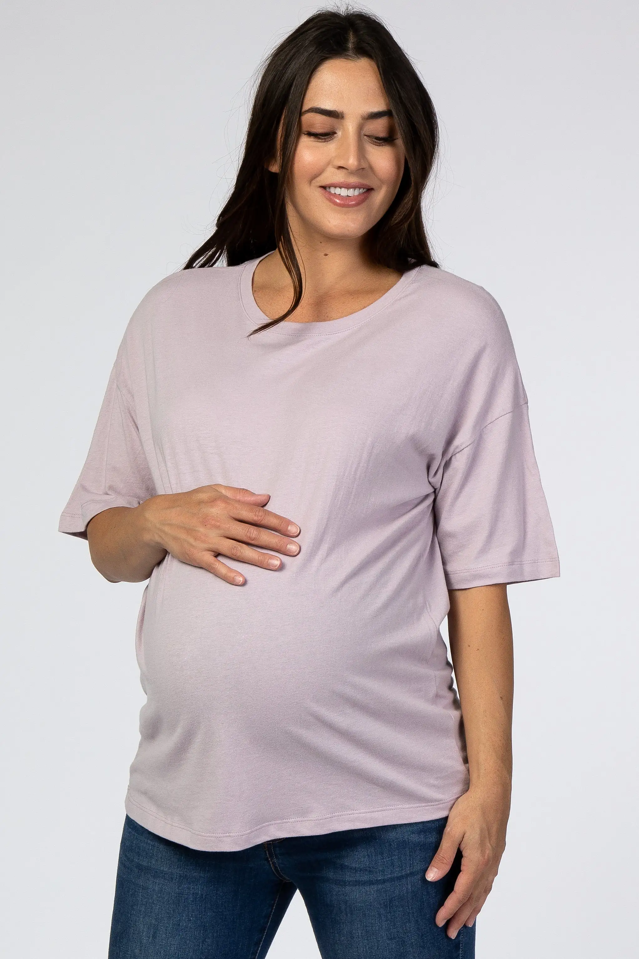 Lavender Basic Short Sleeve Maternity Tee