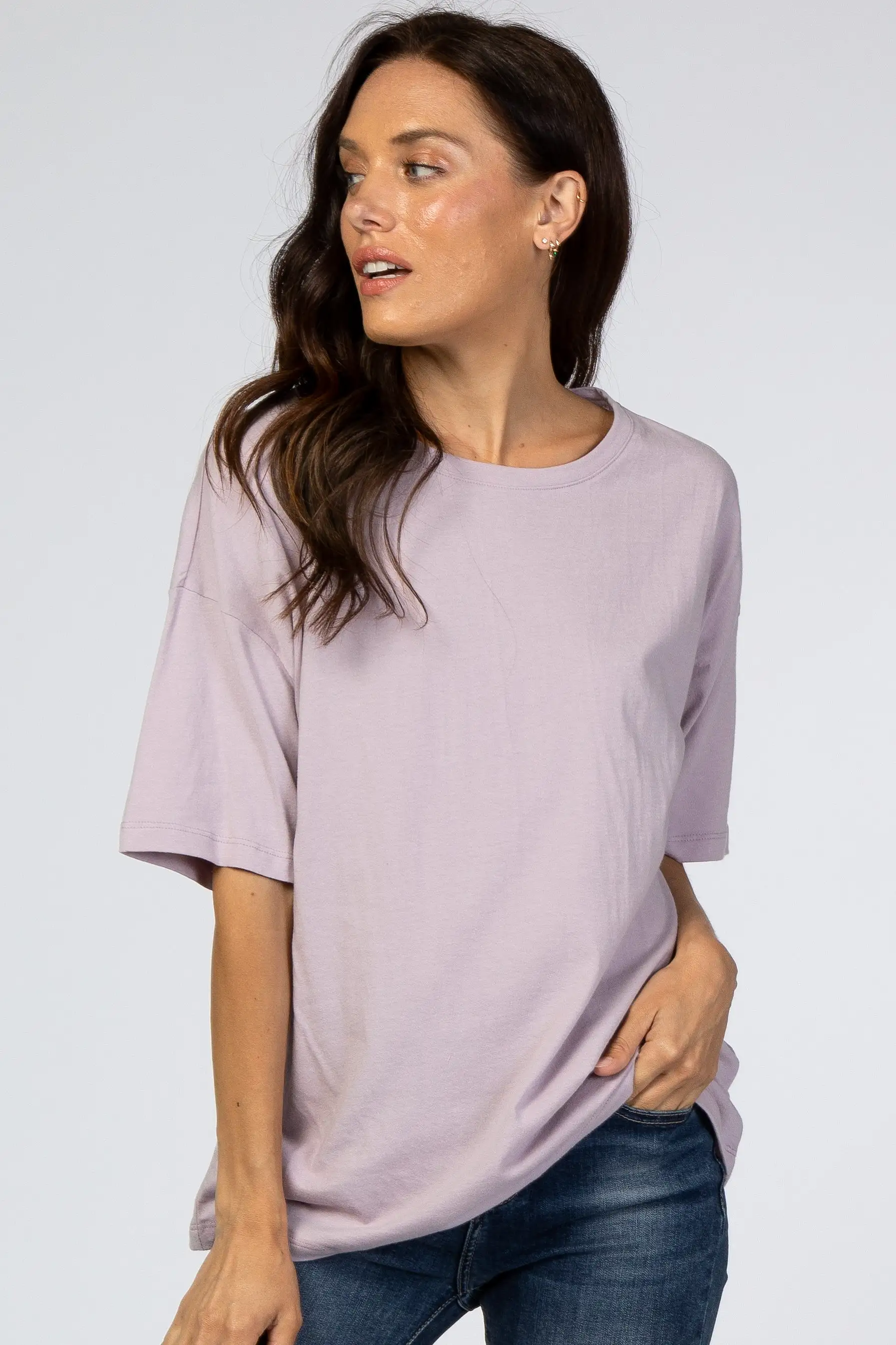 Lavender Basic Short Sleeve Maternity Tee