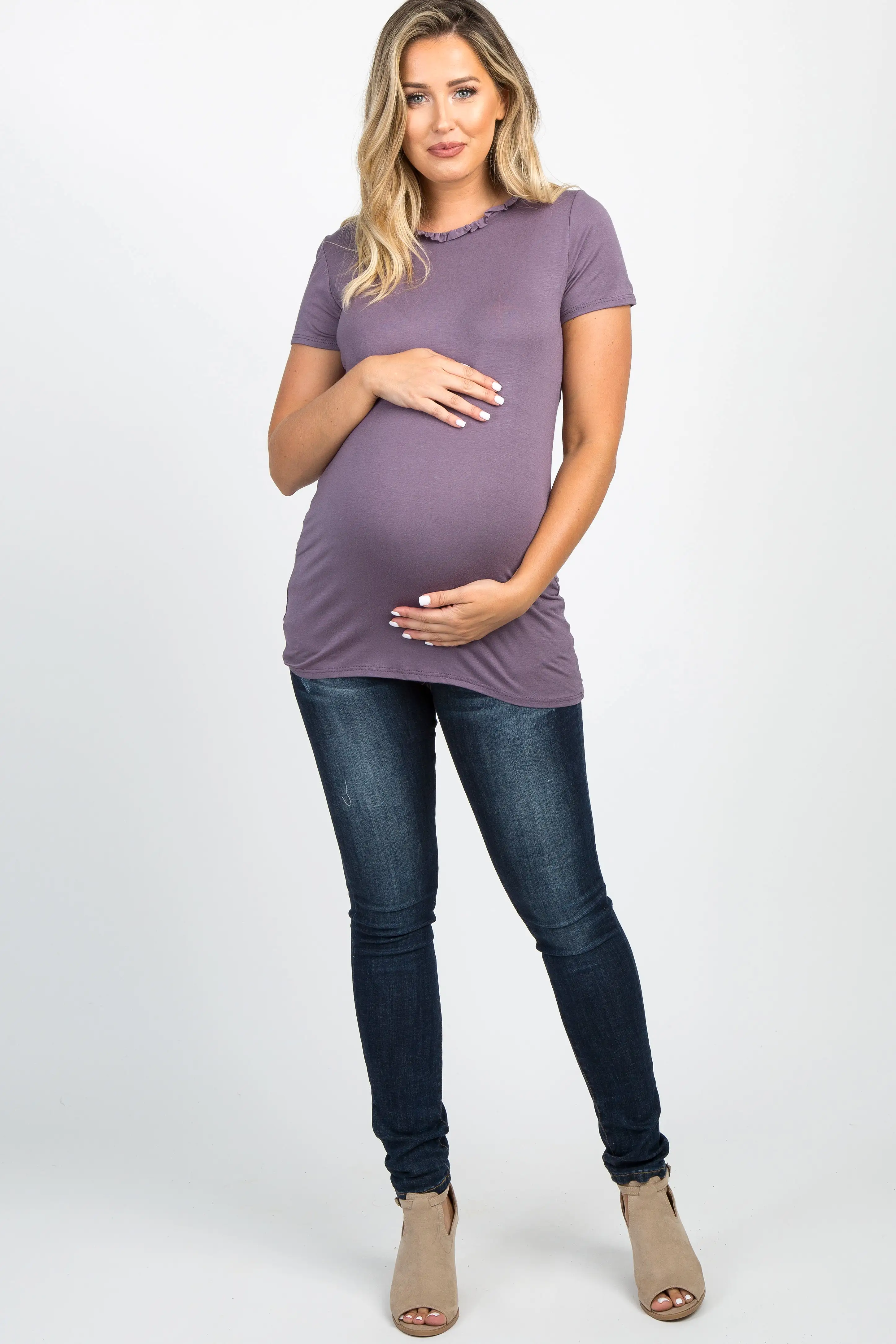 Lavender Ruffle Neckline Maternity Top