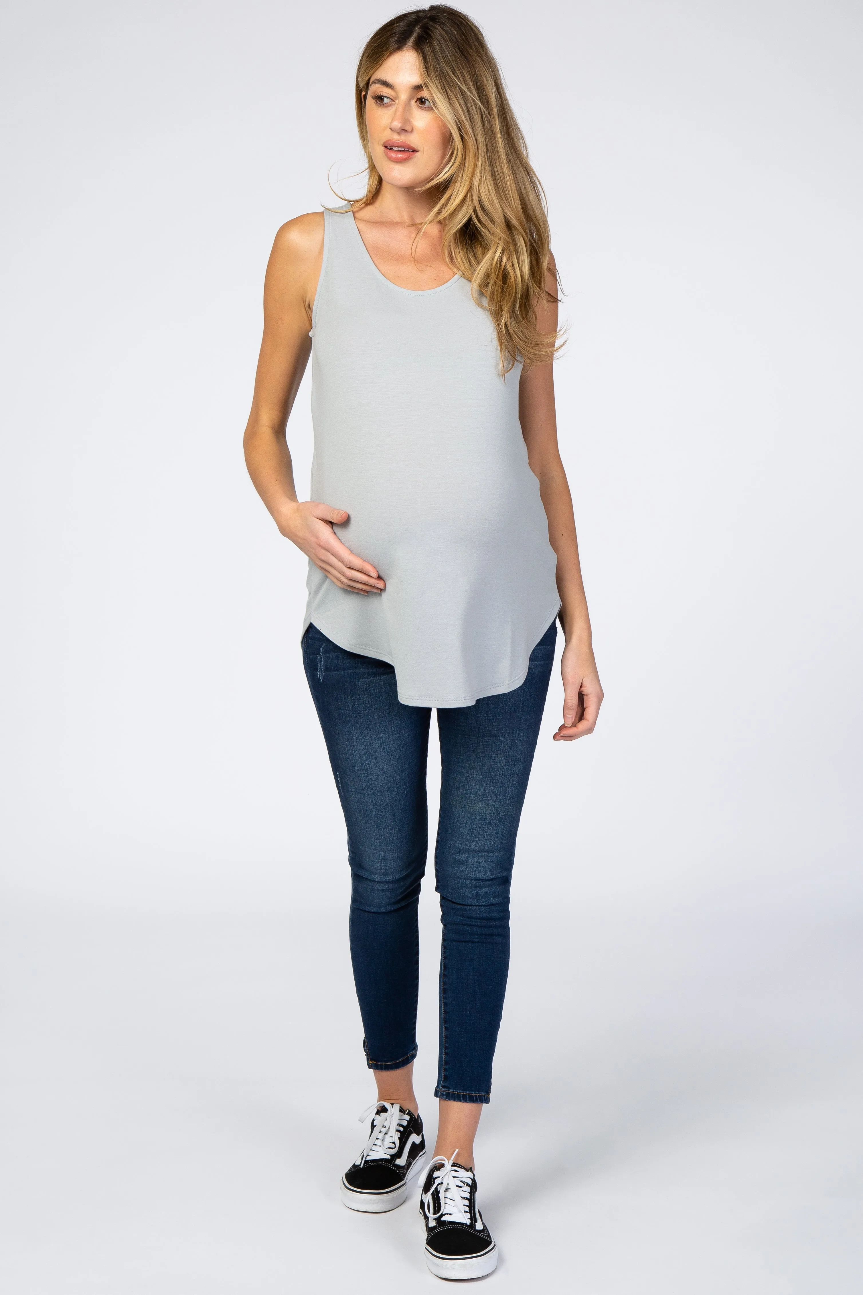 Light Grey Basic Sleeveless Maternity Top