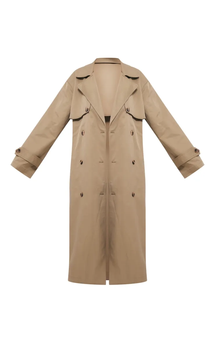 Light Khaki Button Through Oversized Trench Coat