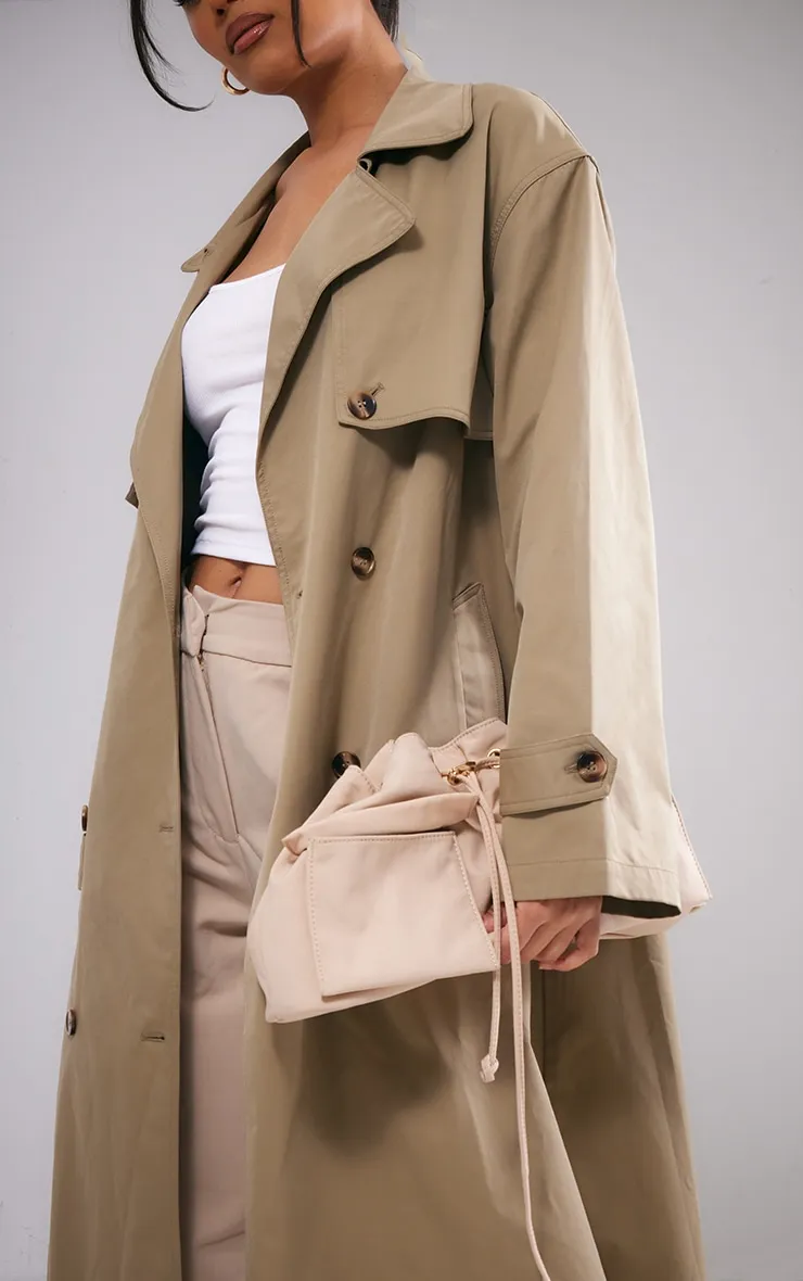 Light Khaki Button Through Oversized Trench Coat