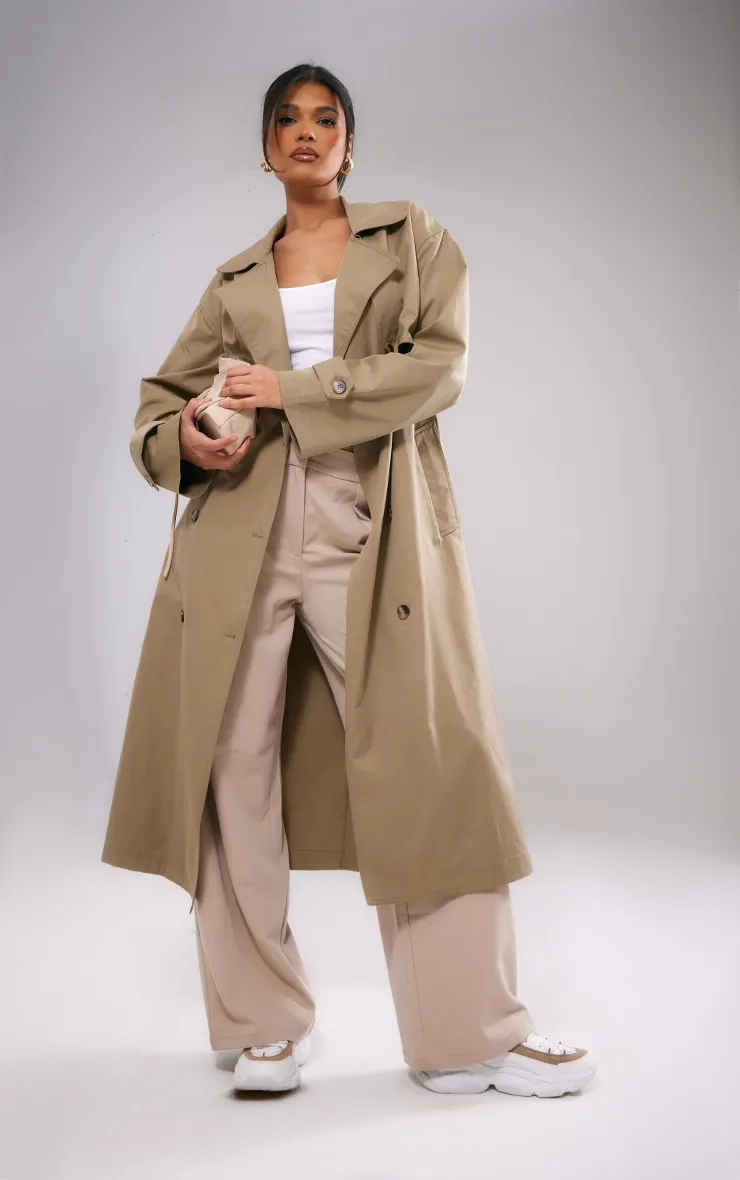 Light Khaki Button Through Oversized Trench Coat