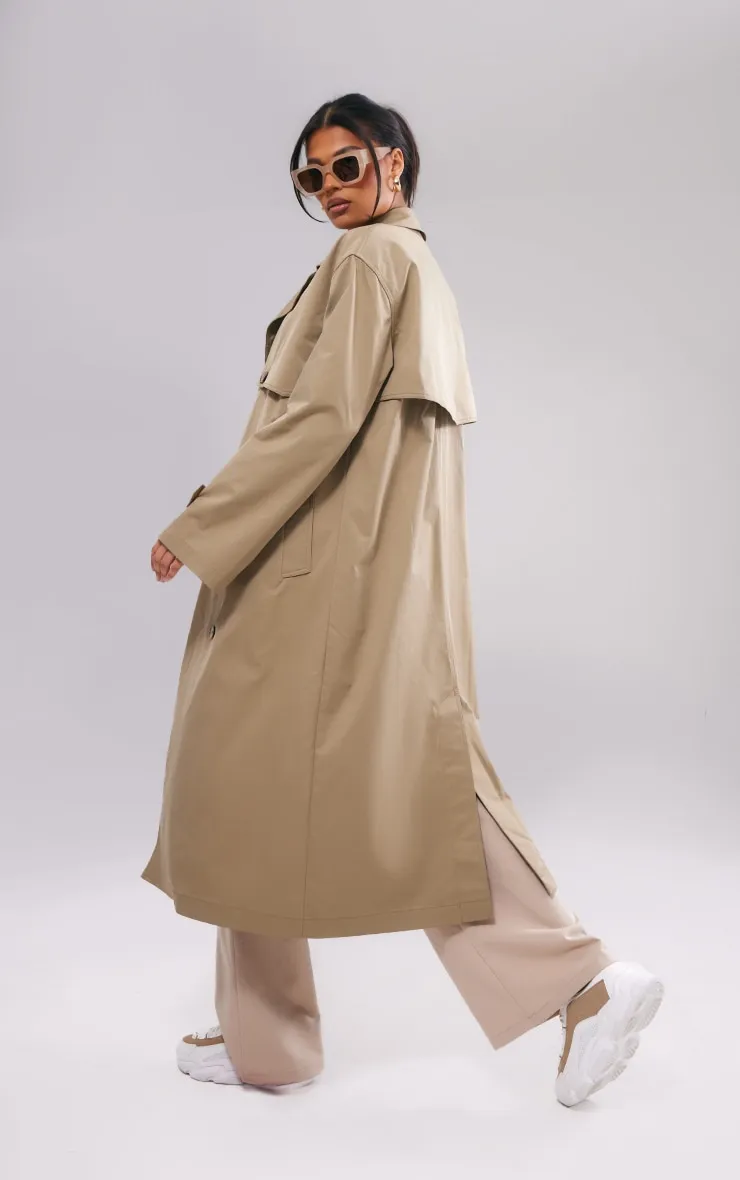 Light Khaki Button Through Oversized Trench Coat