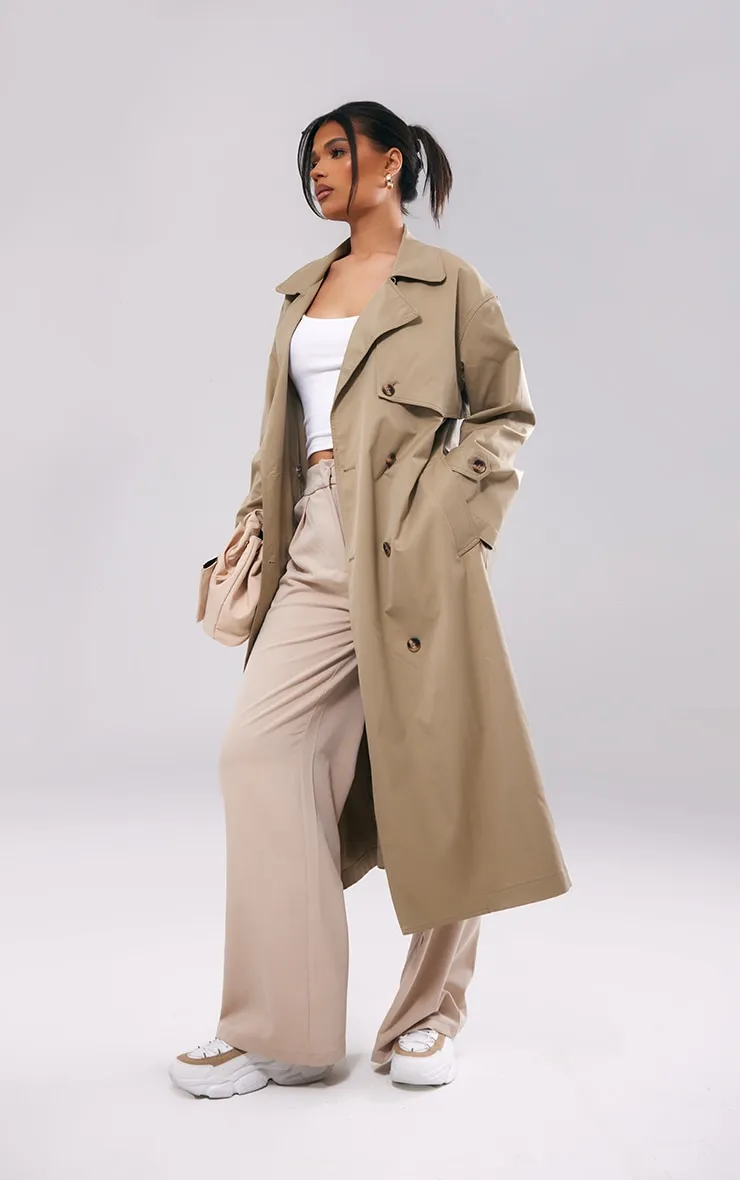 Light Khaki Button Through Oversized Trench Coat