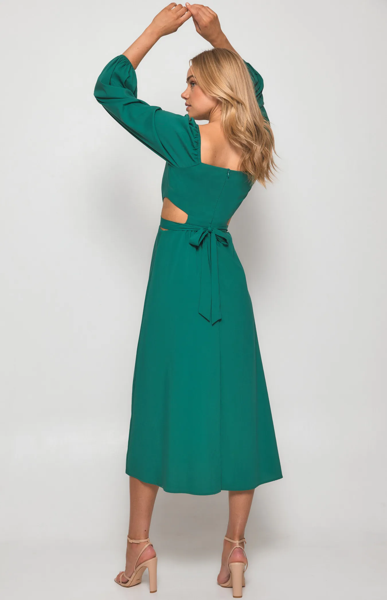 Long Sleeve Maxi Dress with Elastic Cut Out Waist (WDR451B)