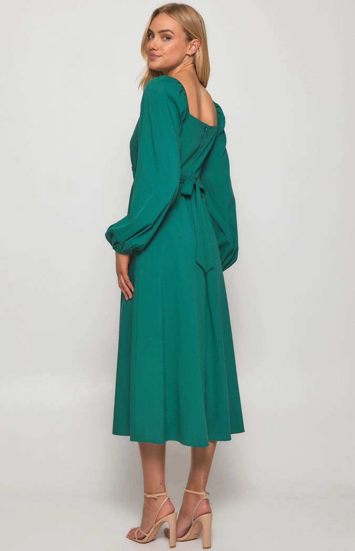 Long Sleeve Maxi Dress with Elastic Cut Out Waist (WDR451B)