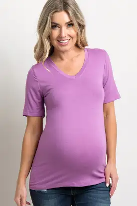 Mauve Basic V-Neck Maternity Top