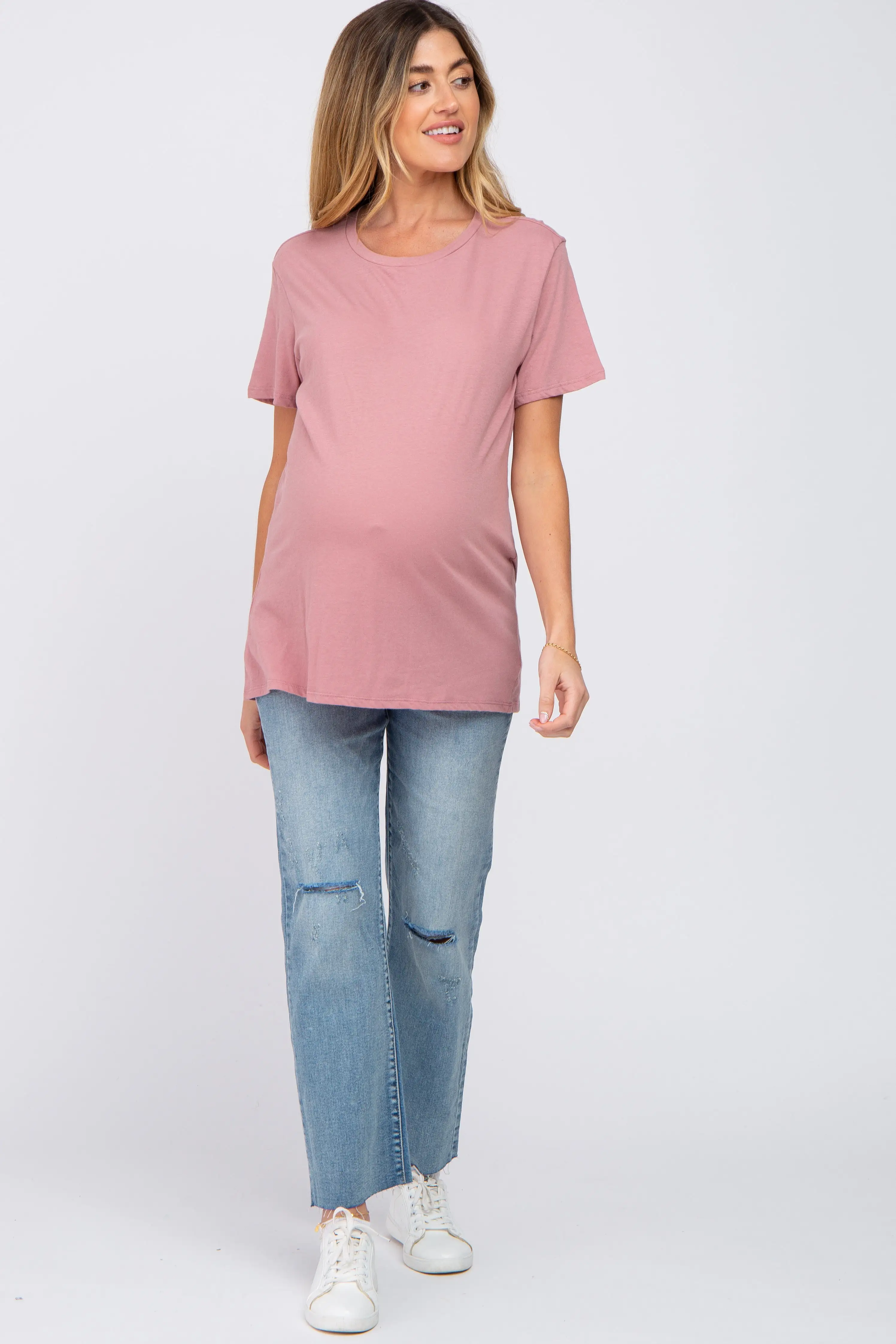 Mauve Oversized Short Sleeve Maternity Top