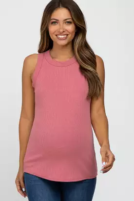 Mauve Ribbed Sleeveless Maternity Top