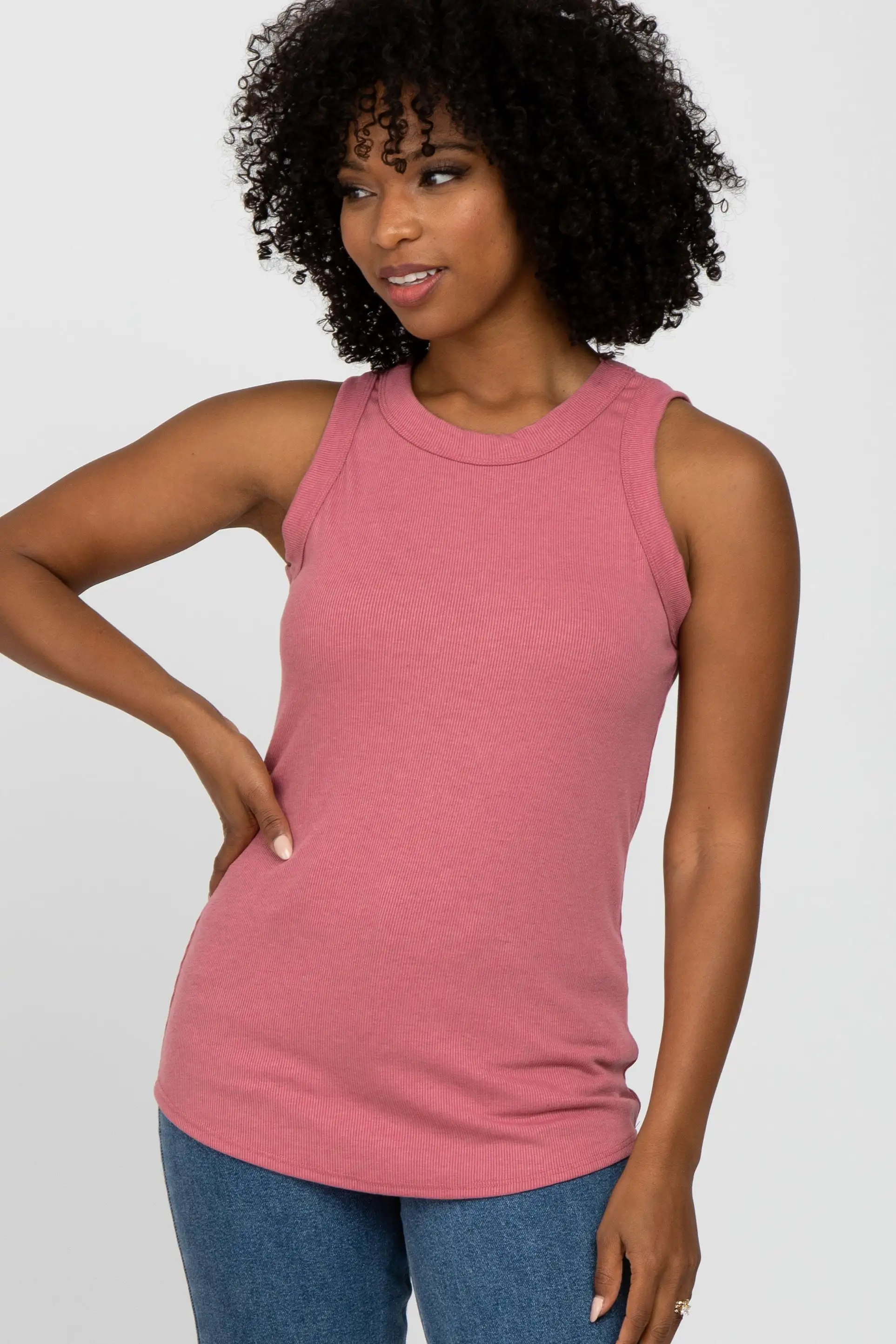 Mauve Ribbed Sleeveless Maternity Top