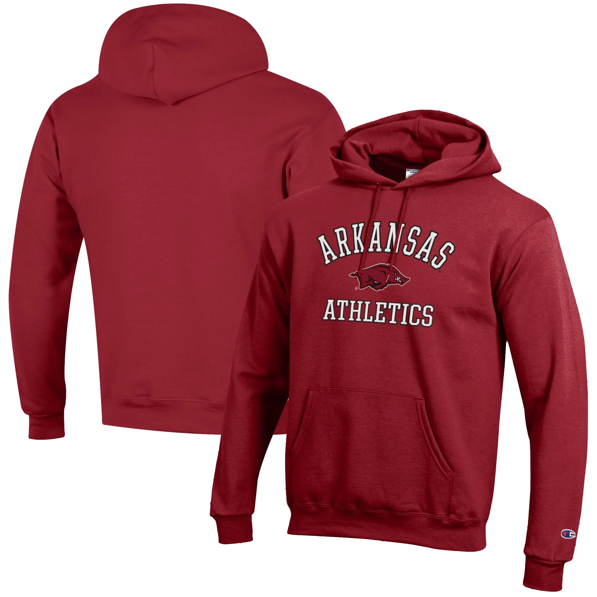 Men's Champion  Cardinal Arkansas Razorbacks Athletics Logo Pullover Hoodie