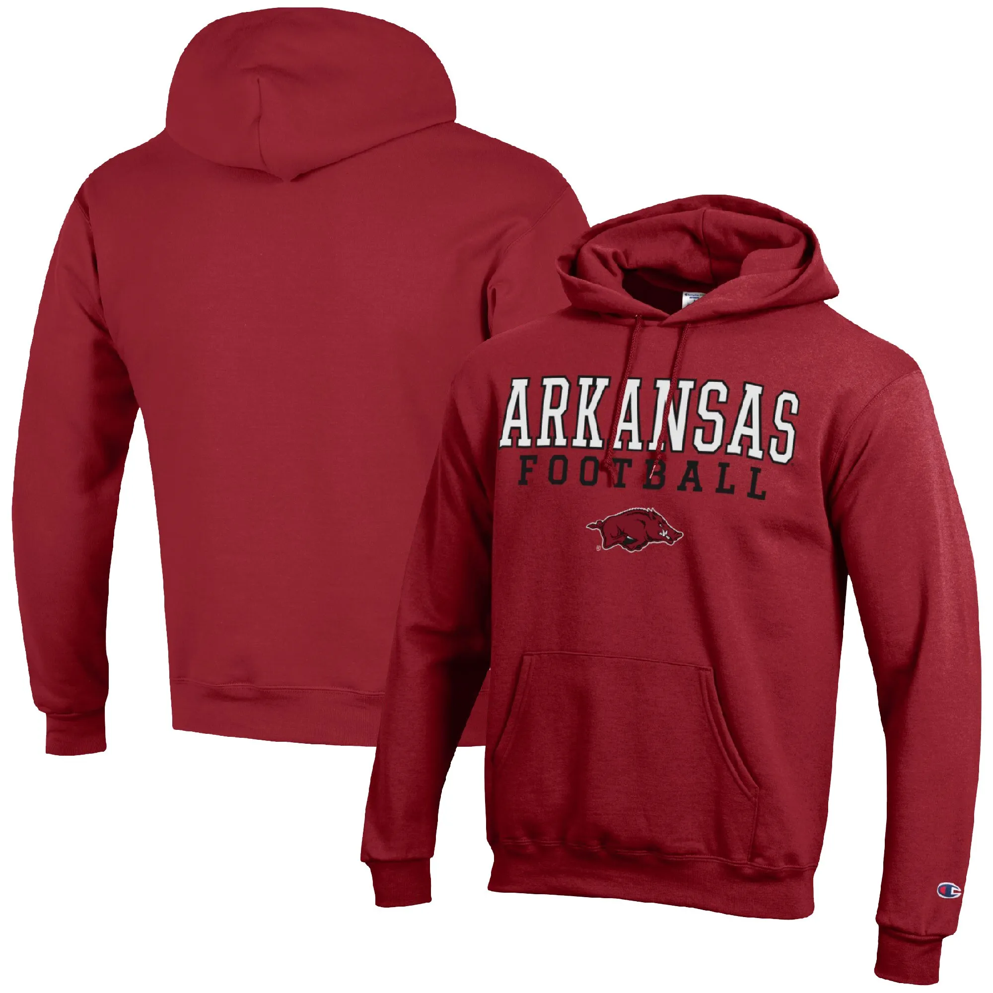 Men's Champion Cardinal Arkansas Razorbacks Football Stack Pullover Hoodie