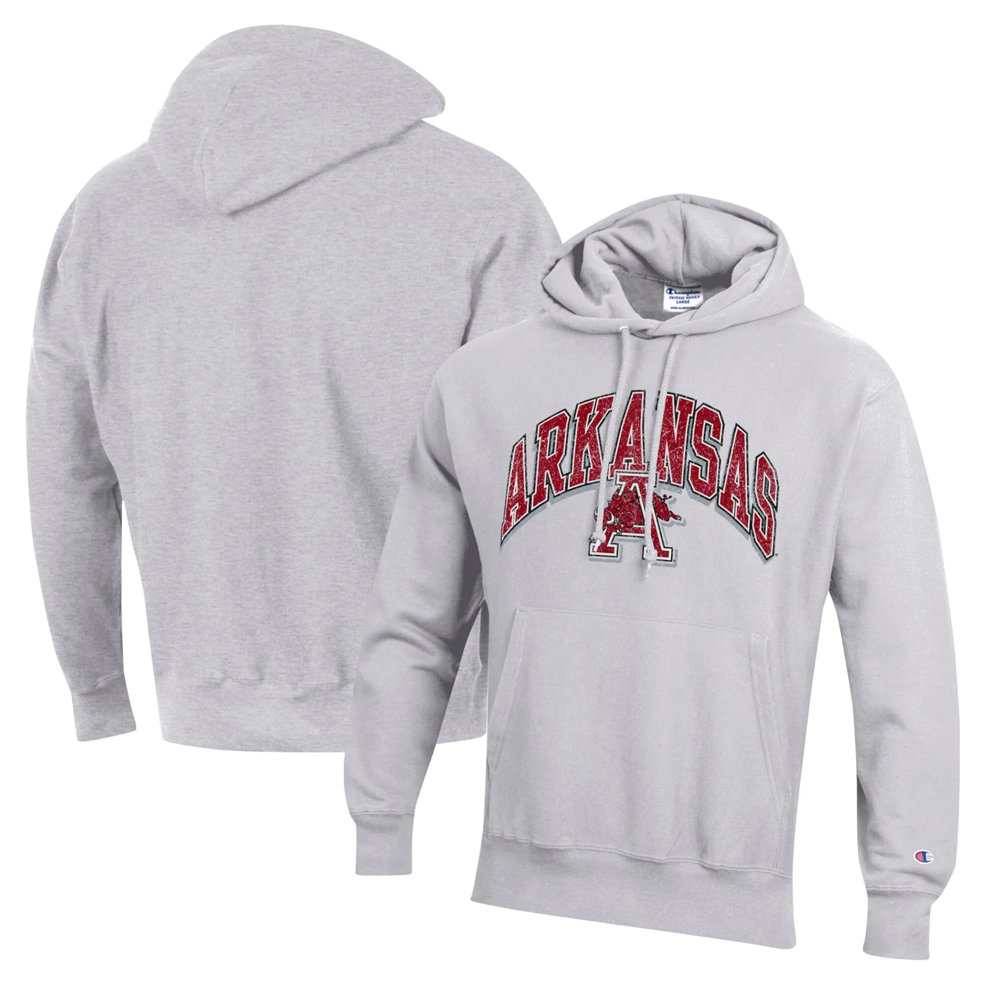 Men's Champion Gray Arkansas Razorbacks Vault Late Night Reverse Weave Pullover Hoodie