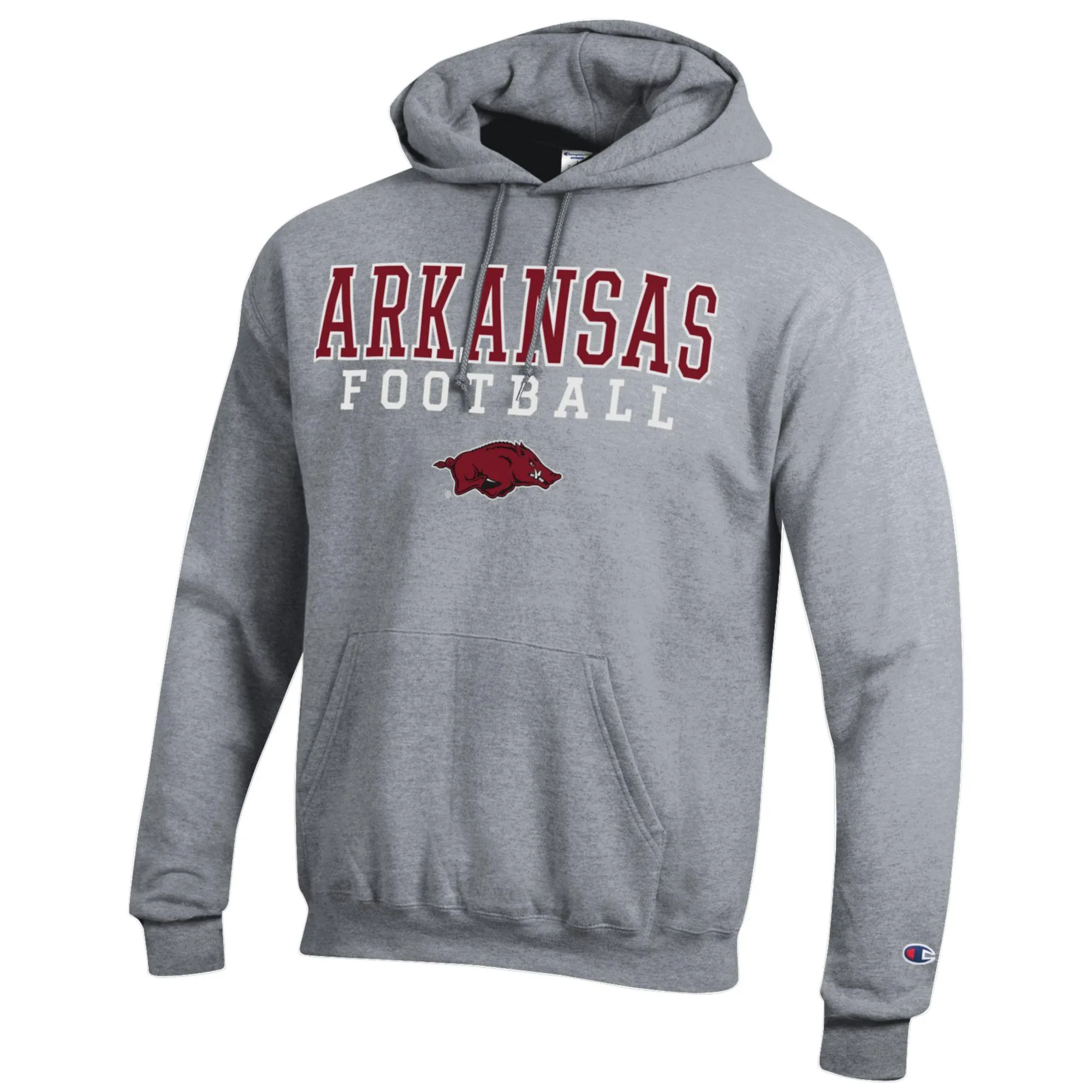 Men's Champion Heather Gray Arkansas Razorbacks Football Stack Pullover Hoodie