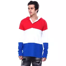 Men's long sleeve colorblock knit hooded top