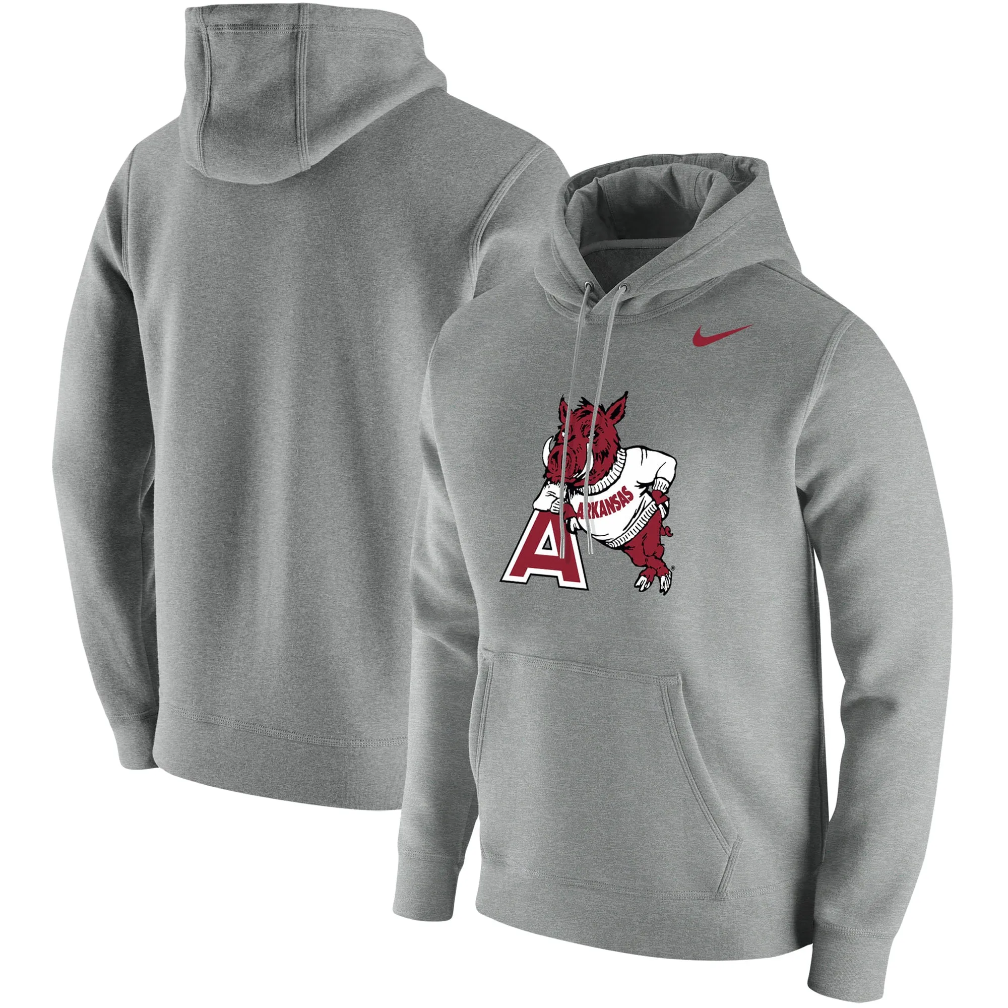 Men's Nike Heathered Gray Arkansas Razorbacks Vintage School Logo Pullover Hoodie