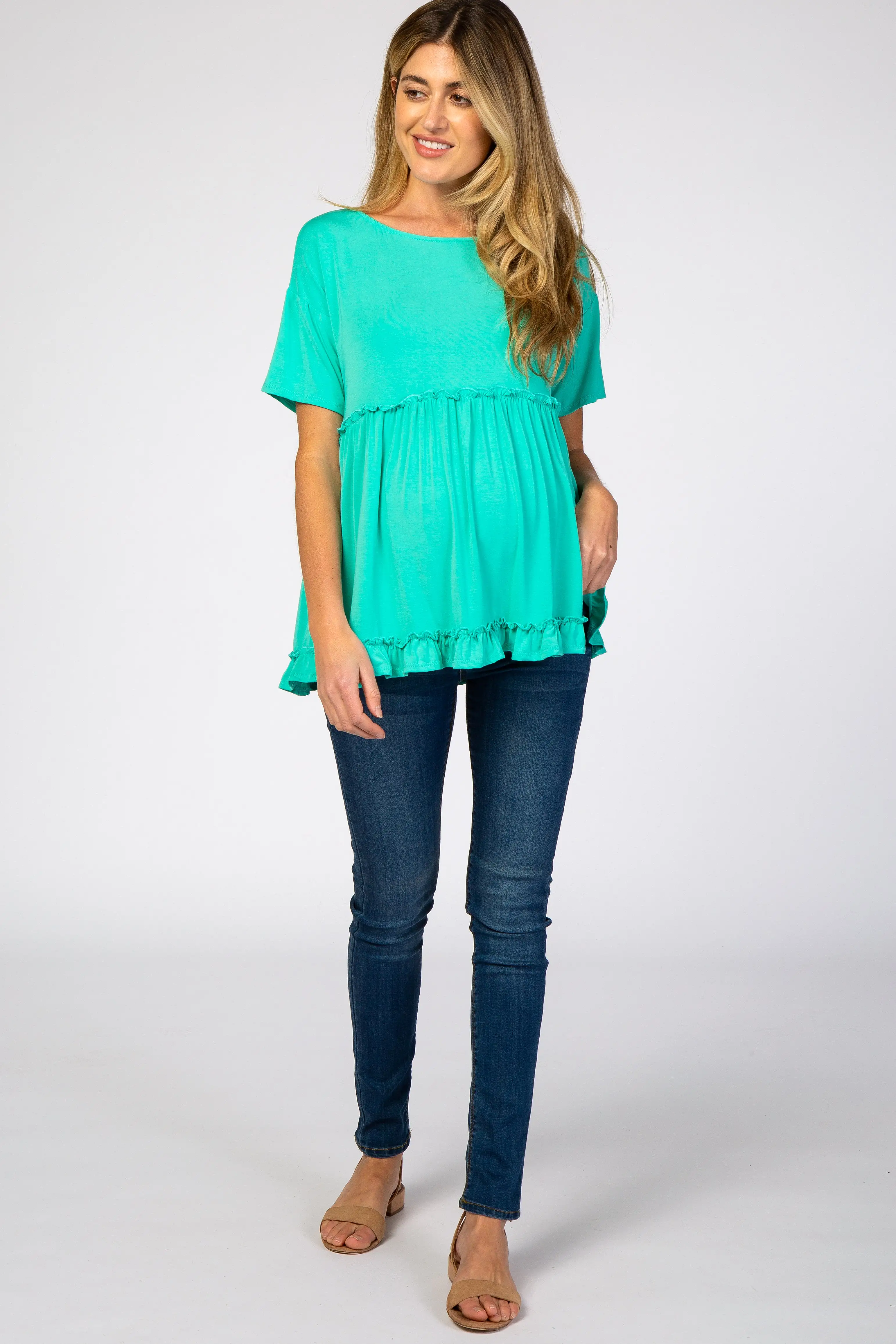 Mint Green Lettuce Trim Maternity Top