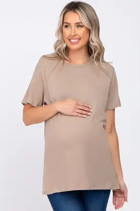 Mocha Oversized Short Sleeve Maternity Top