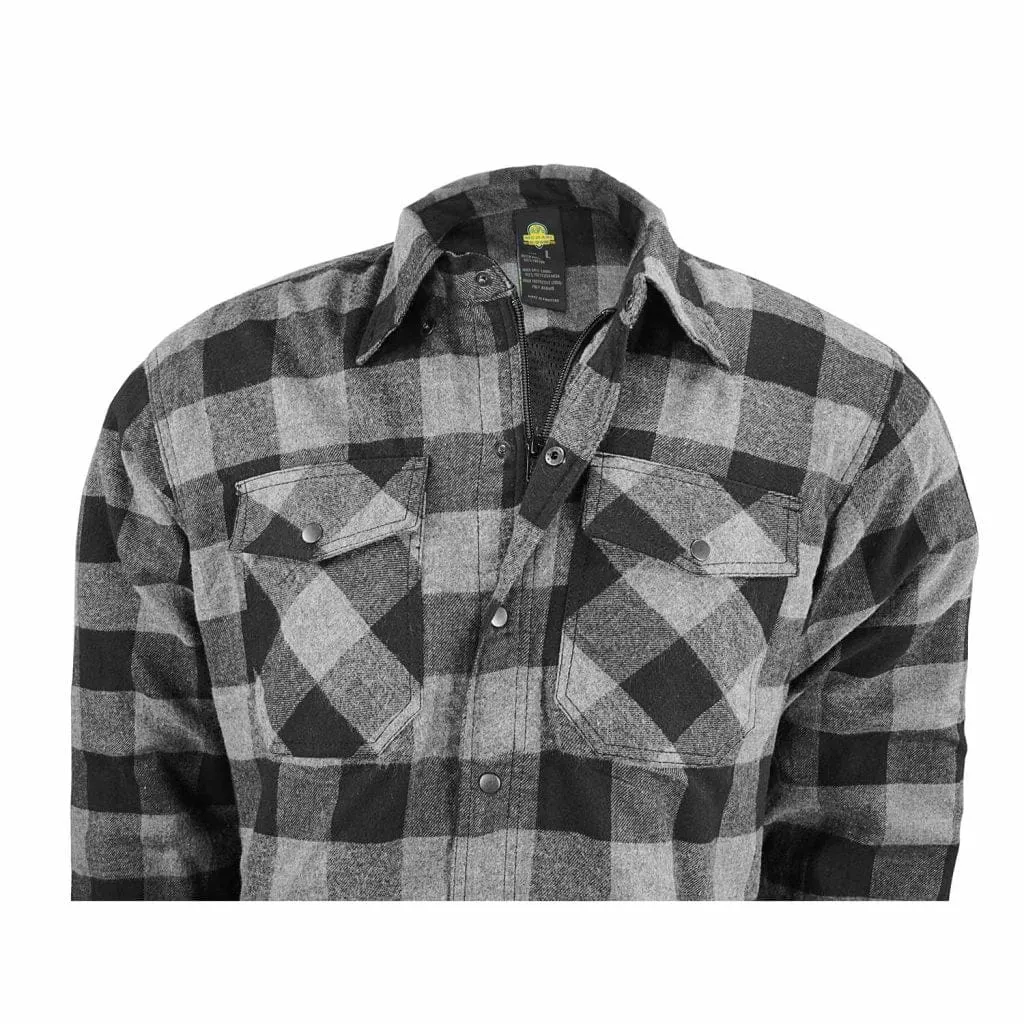 MOTORCYCLE RIDING FLANNEL SHIRT REINFORCED WITH KEVLAR-  BLACK/ GREY