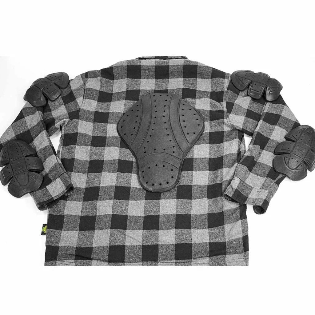 MOTORCYCLE RIDING FLANNEL SHIRT REINFORCED WITH KEVLAR-  BLACK/ GREY