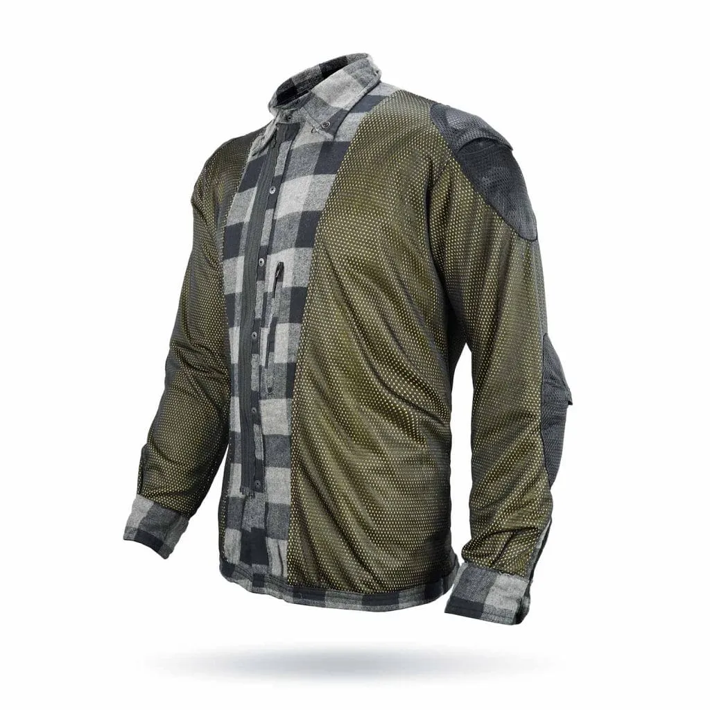 MOTORCYCLE RIDING FLANNEL SHIRT REINFORCED WITH KEVLAR-  BLACK/ GREY