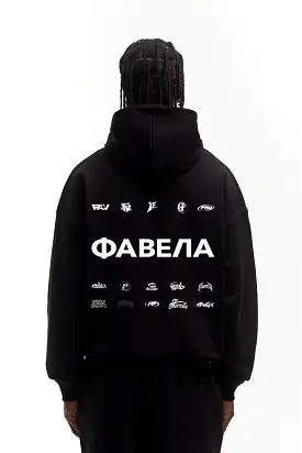 MULTILOGO CYRILLIC BLACK HOODIE