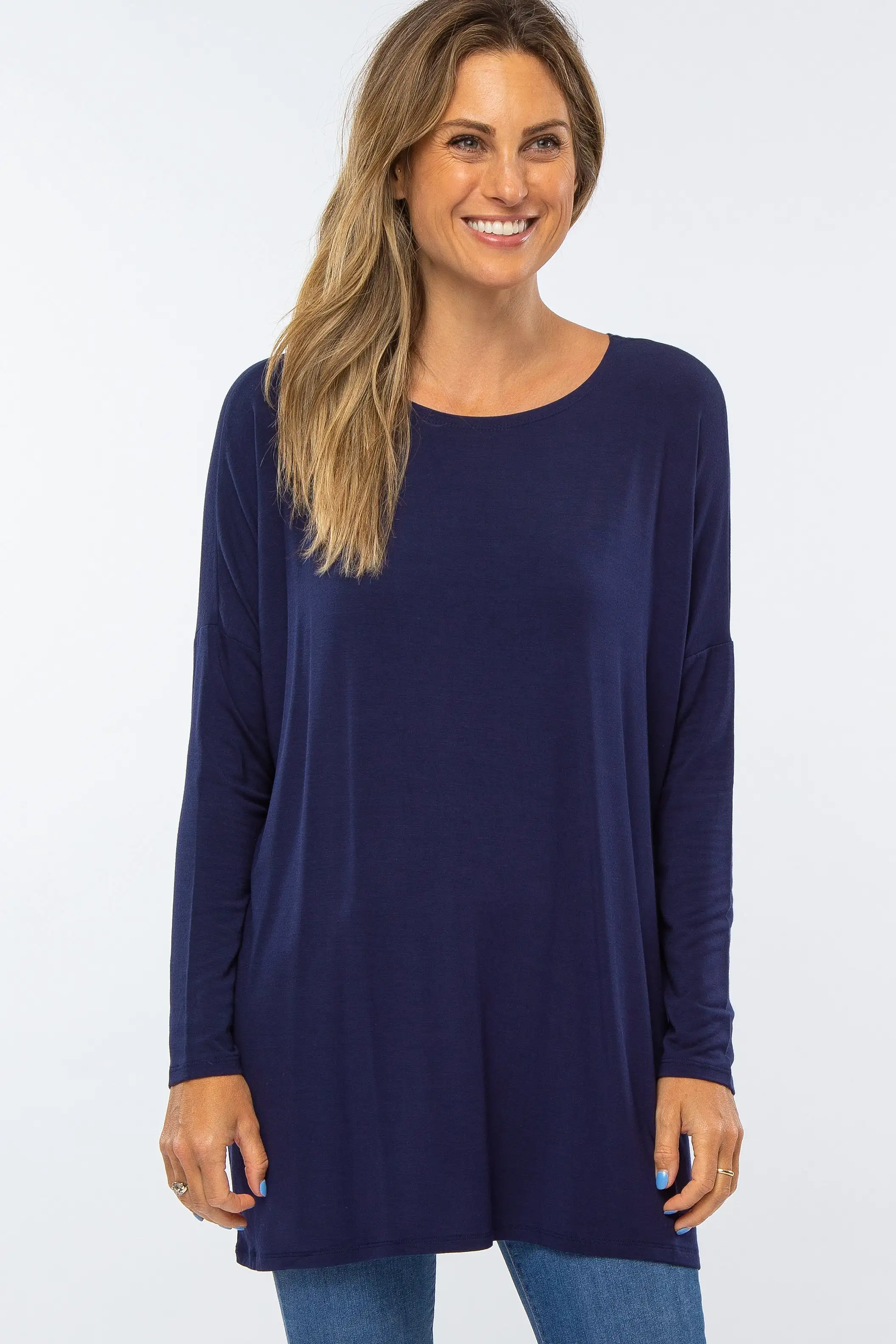 Navy Long Dolman Sleeve Maternity Top