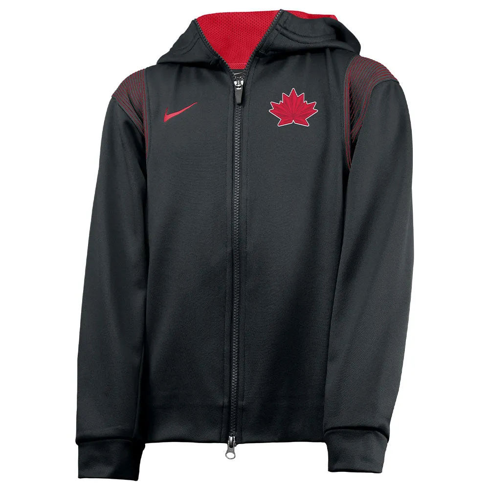 NIKE TEAM CANADA KIDS 2022 THERMA FULL ZIP BLACK HOODIE