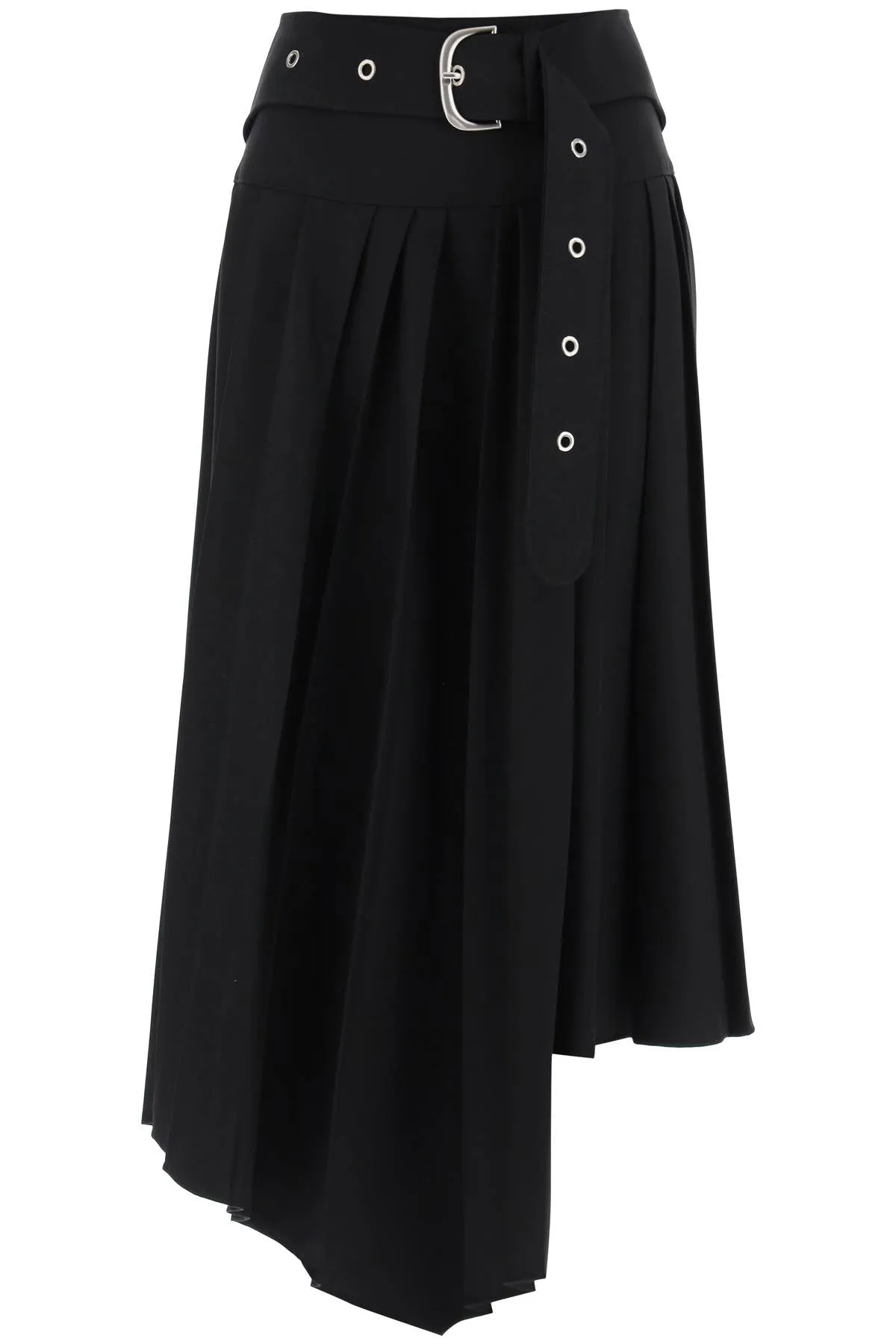 Off White Belted Tech Drill Pleated Skirt   Black