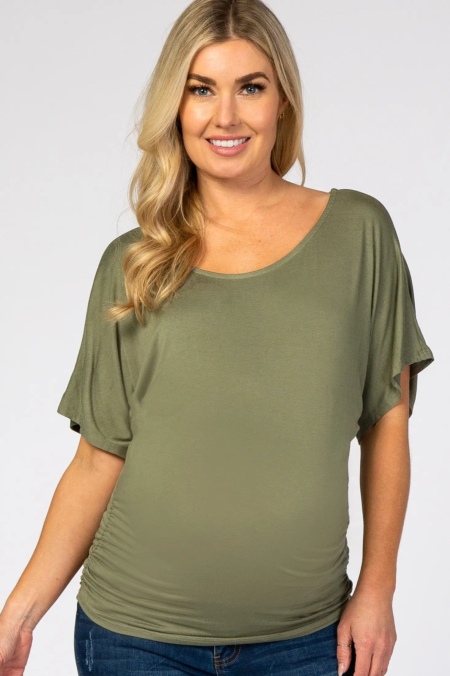 Olive Basic Fitted Dolman Sleeve Maternity Top