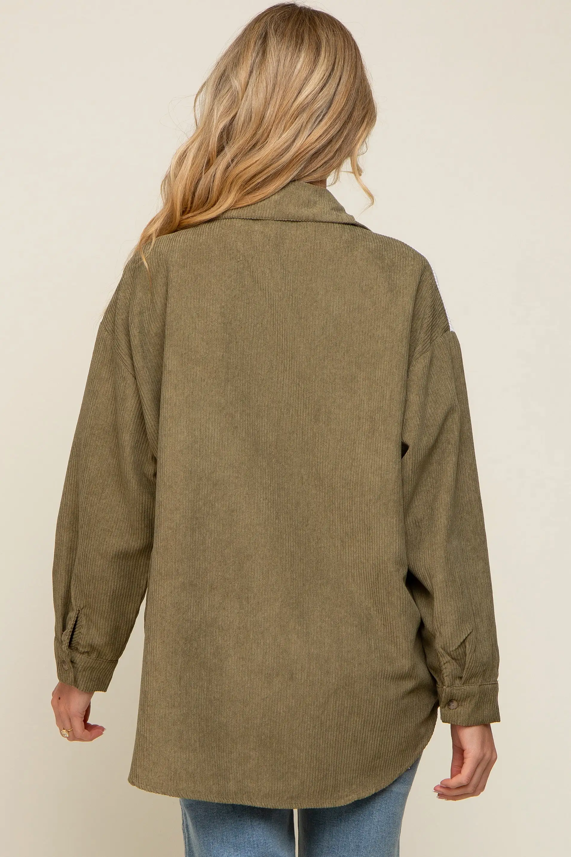 Olive Color Block Corduroy Button Down Maternity Top