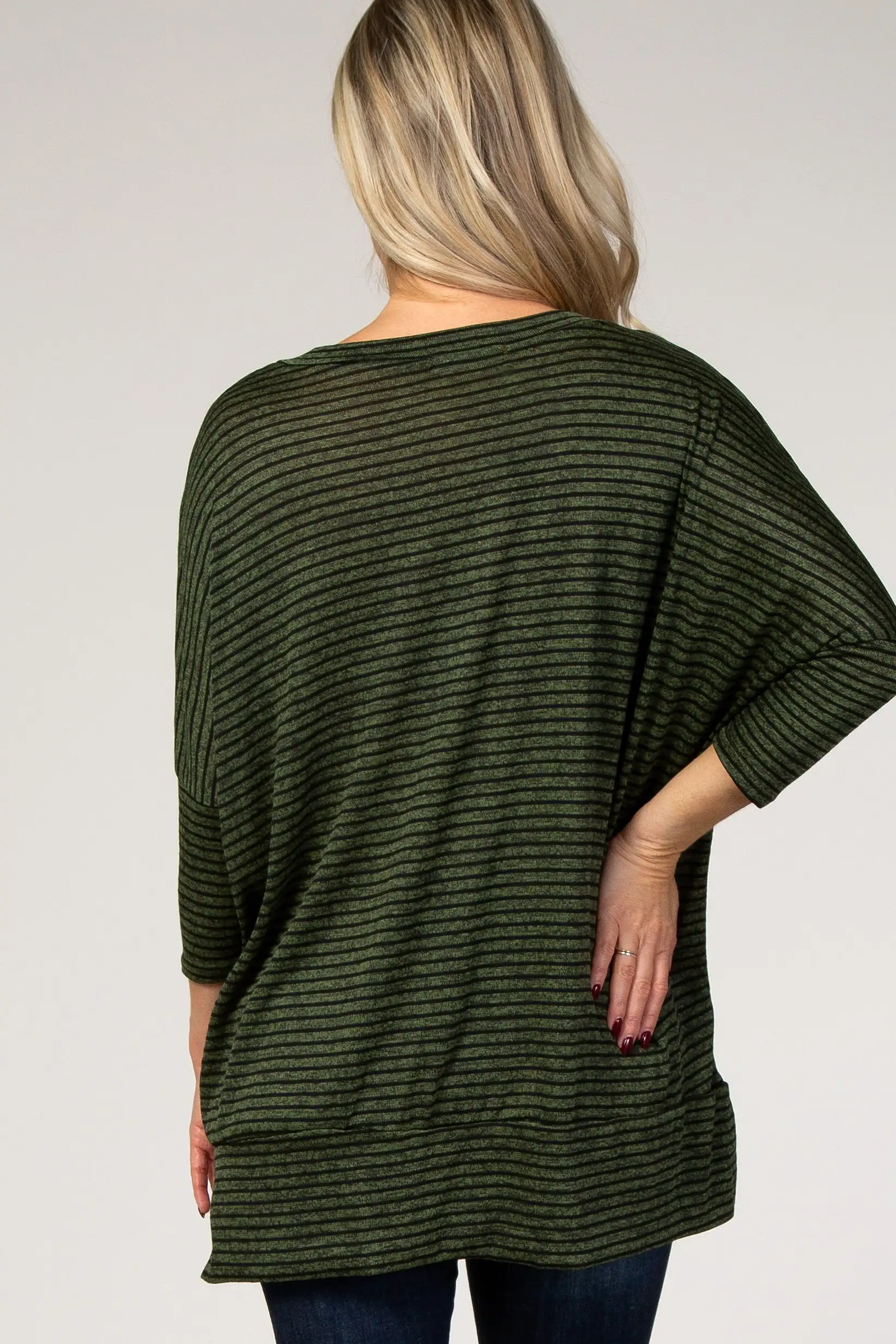 Olive Striped 3/4 Sleeve Maternity Top