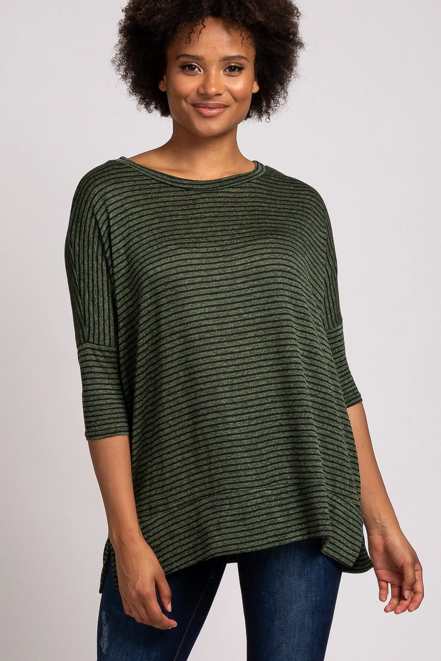 Olive Striped 3/4 Sleeve Maternity Top