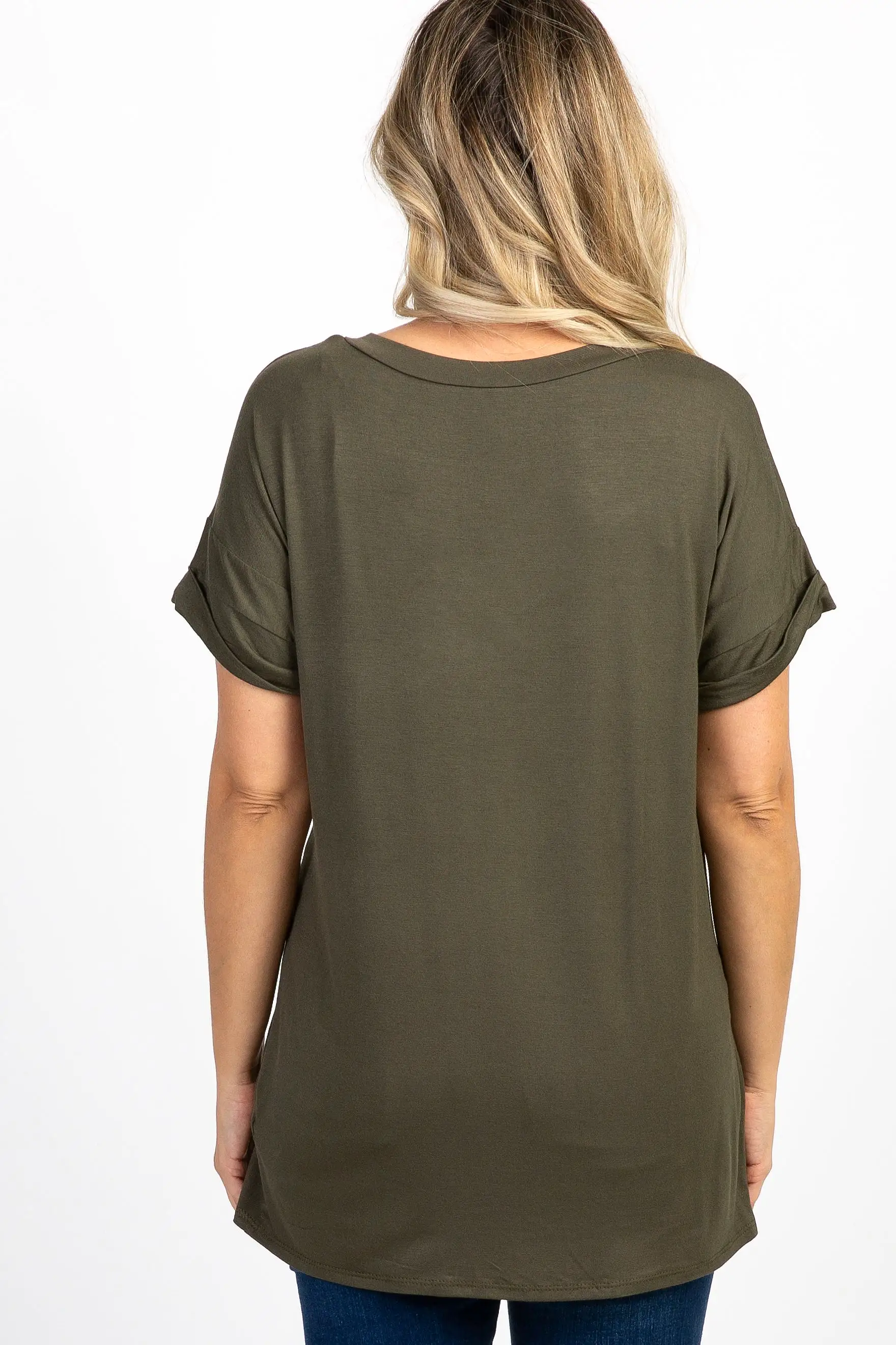 Olive V-Neck Pocket Accent Maternity Top