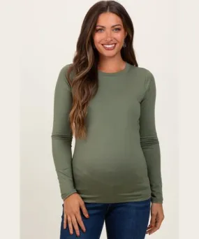 PinkBlush Olive Basic Long Sleeve Maternity Top