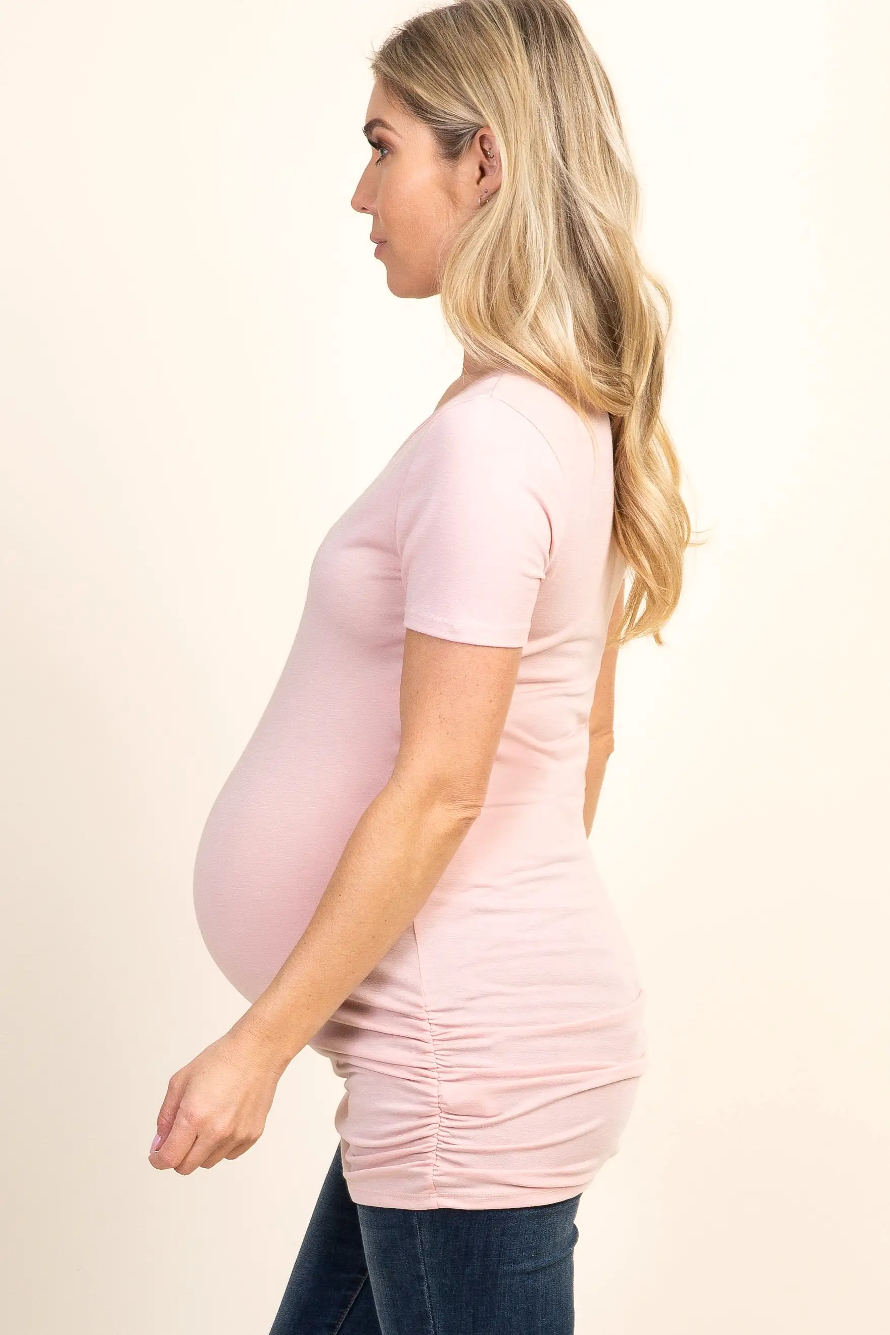 PinkBlush Pink Ruched Short Sleeve Maternity Top