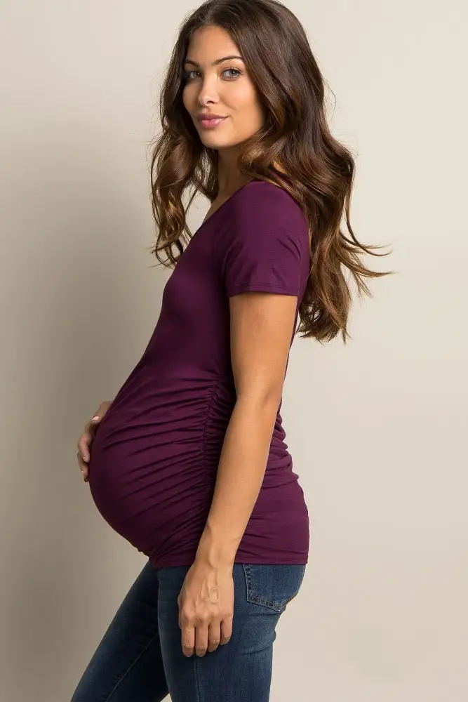 PinkBlush Purple Ruched Short Sleeve Maternity Top