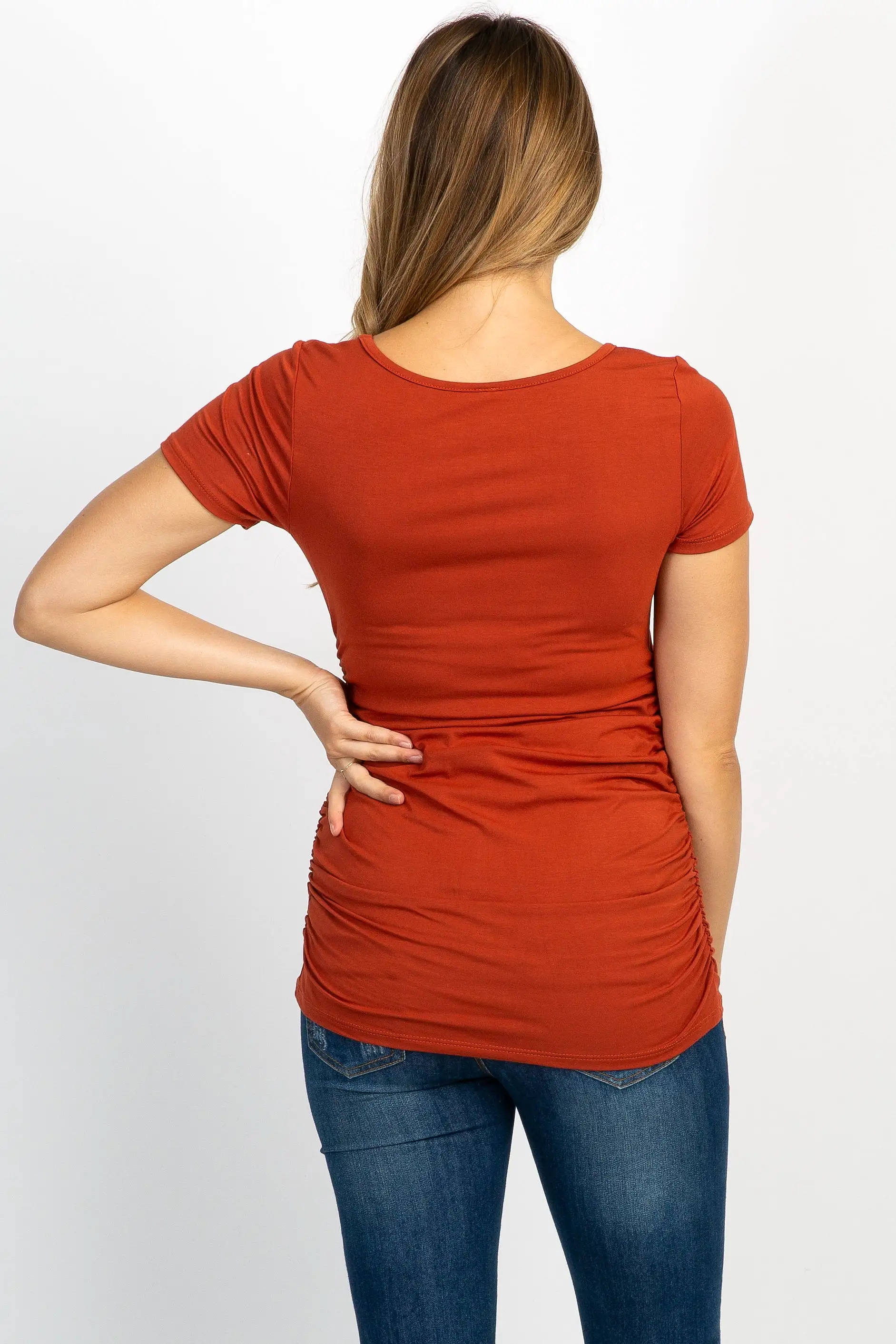 PinkBlush Rust Ruched Short Sleeve Maternity Top