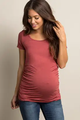 PinkBlush Rust Ruched Short Sleeve Maternity Top