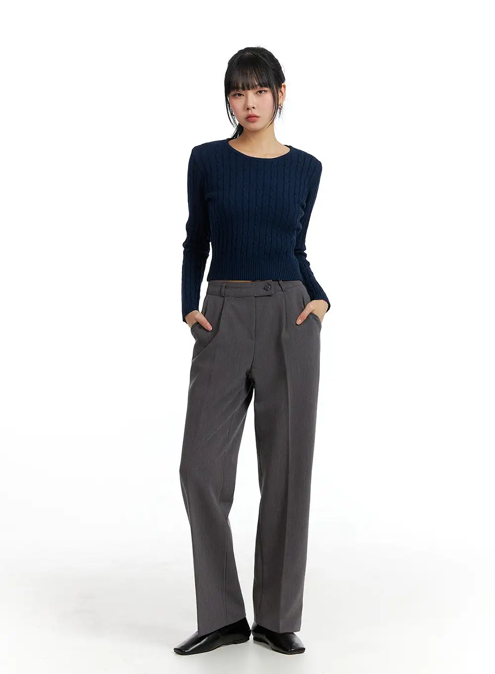 Pintuck Straight Leg Tailored Pants IF402