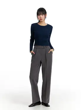 Pintuck Straight Leg Tailored Pants IF402