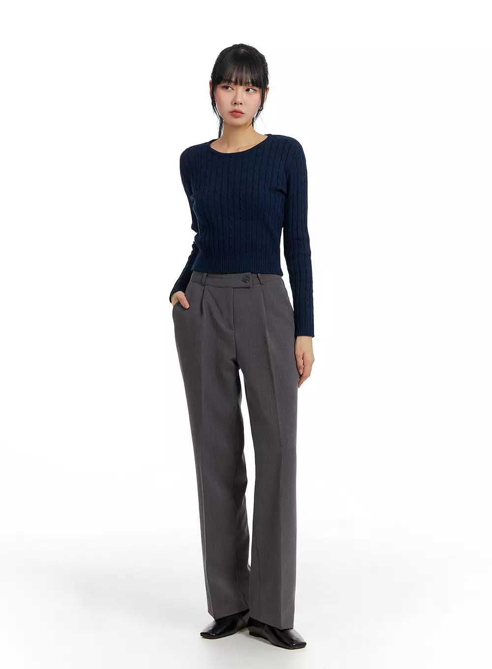 Pintuck Straight Leg Tailored Pants IF402