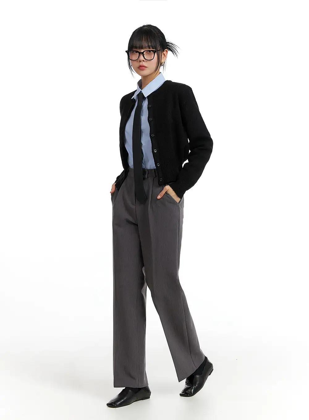 Pintuck Straight Leg Tailored Pants IF402