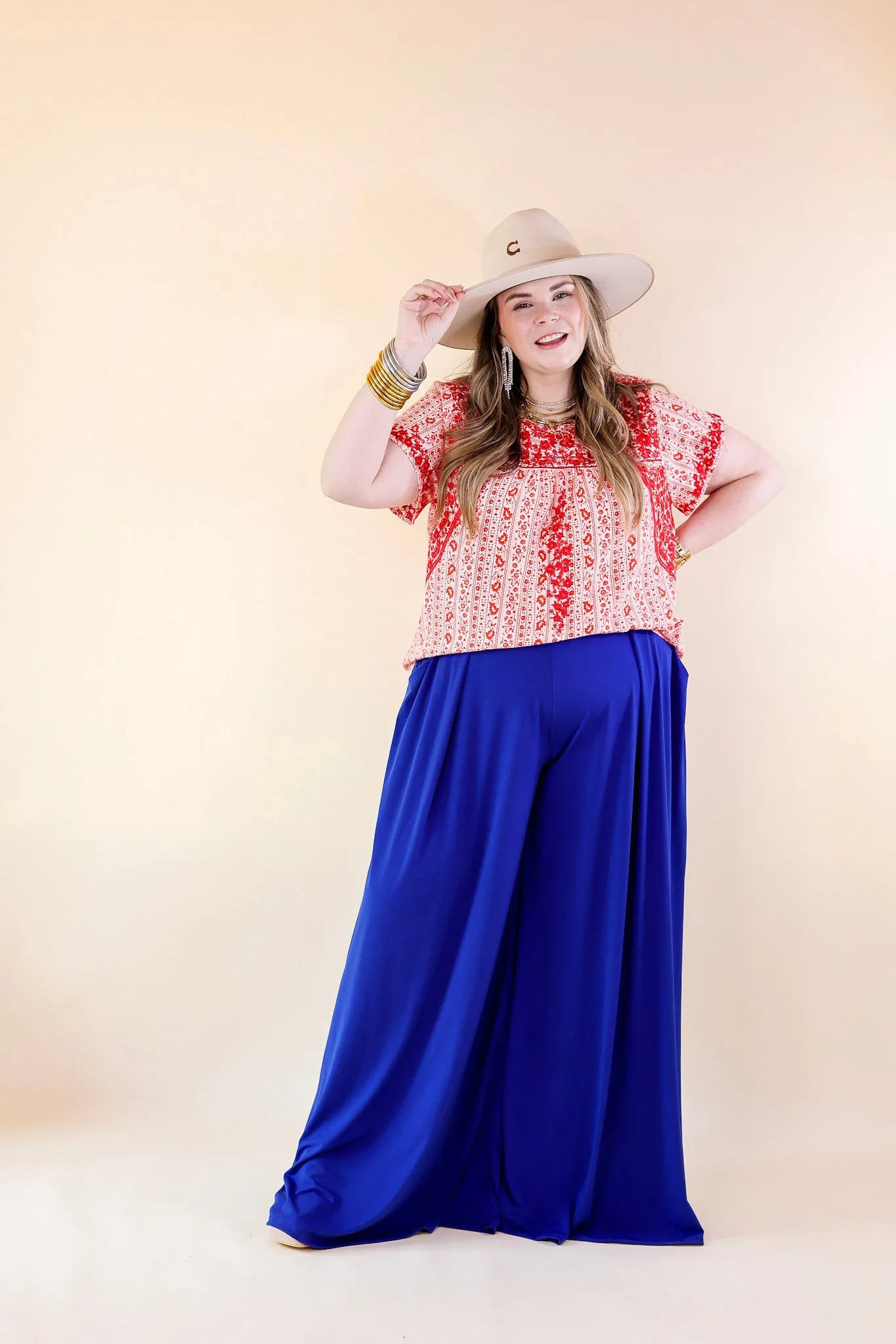 Plus Size | Urban Wonders Wide Leg Pants in Royal Blue