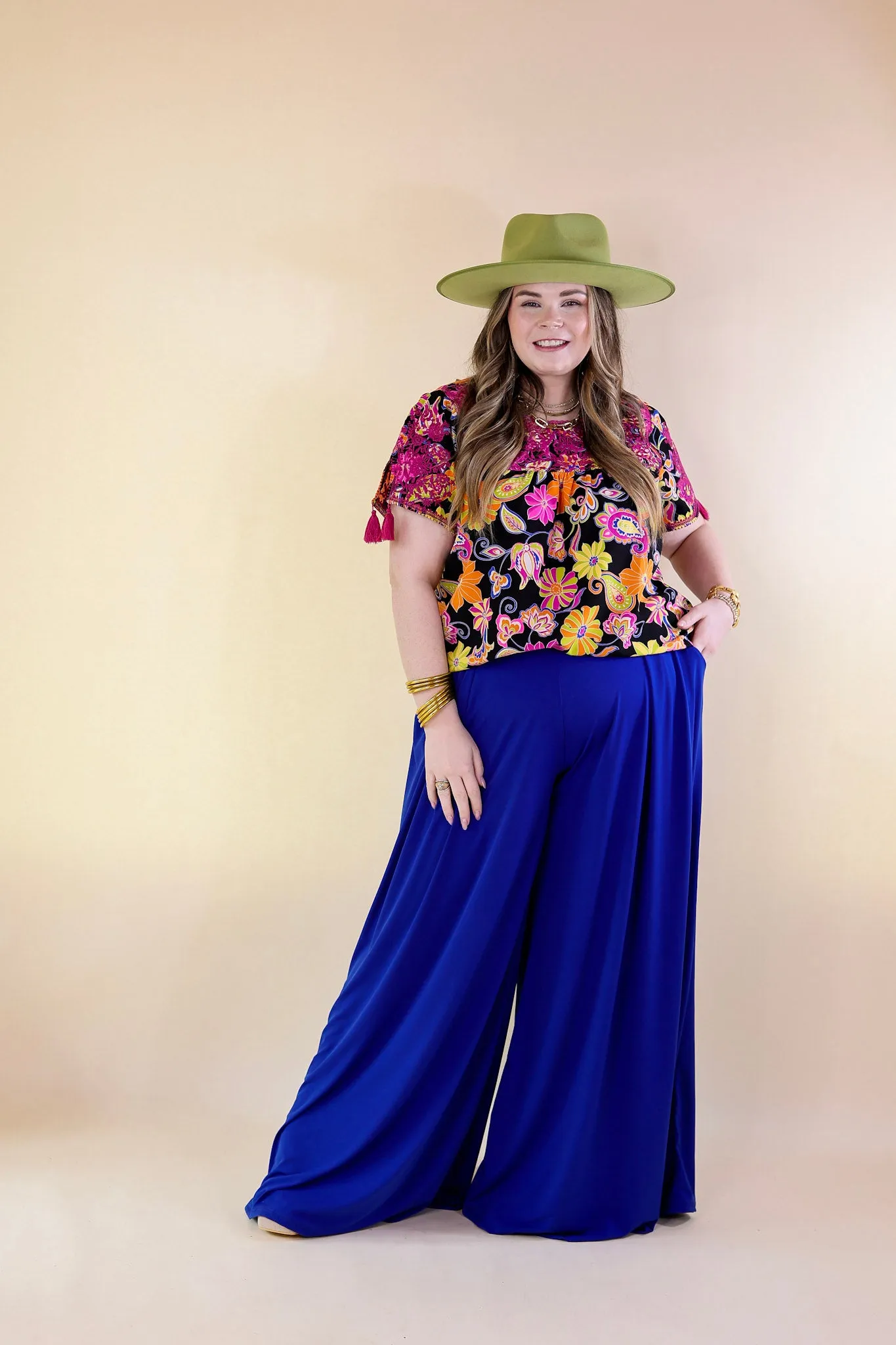 Plus Size | Urban Wonders Wide Leg Pants in Royal Blue